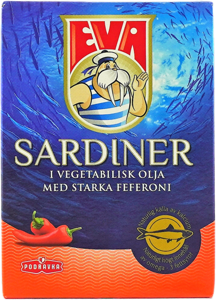 Sardiner i vegetabilisk olja med starka feferoni